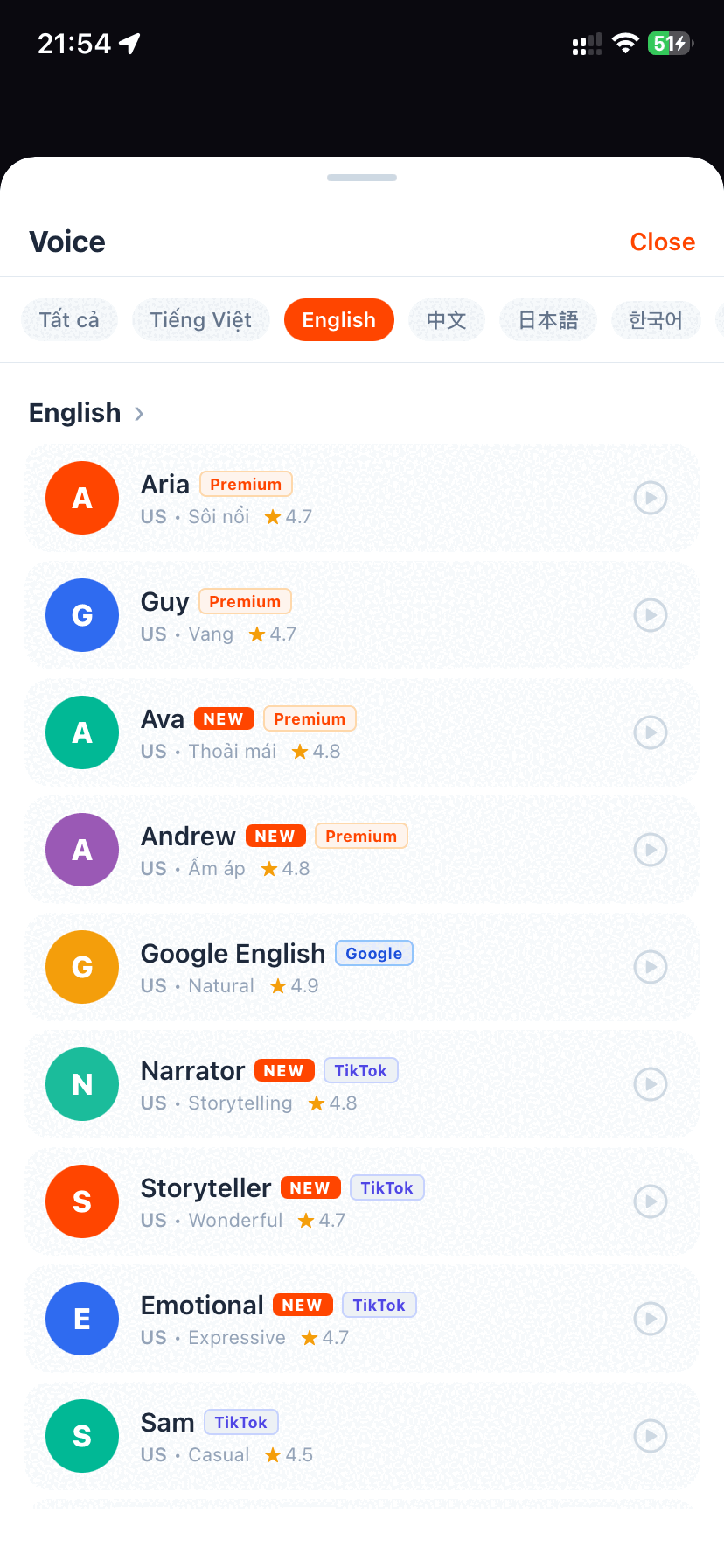 Selección de voces neuronales realistas en Aufi en iPhone
