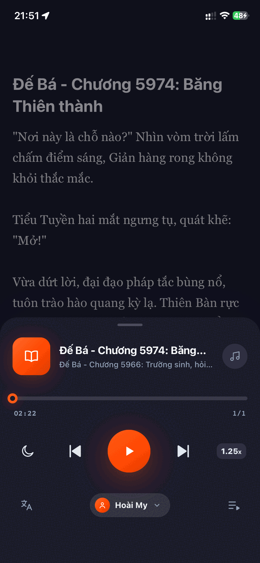 Bảng điều khiển âm thanh sách nói trên iPhone với tốc độ đọc linh hoạt